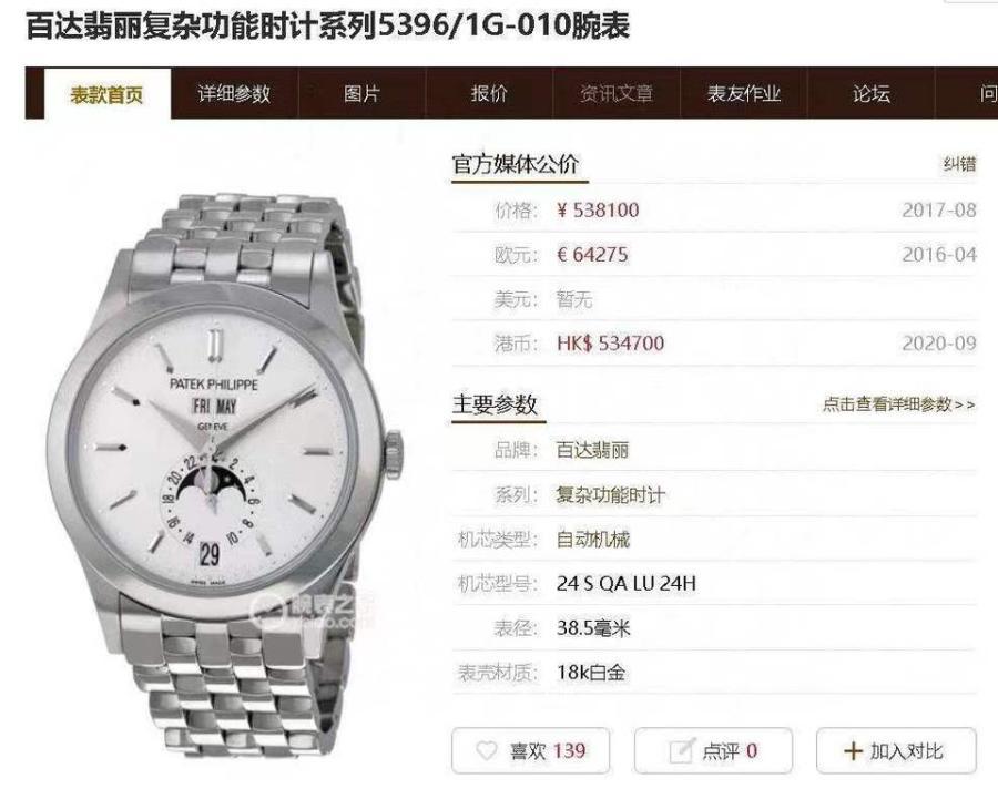 BXGXS829百达翡丽手表网络拍卖公告