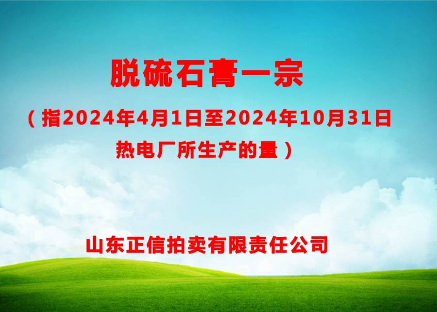 脱硫石膏一宗（指2024年4月1日至2024年10月31日热电厂所生产的量）网络拍卖公告